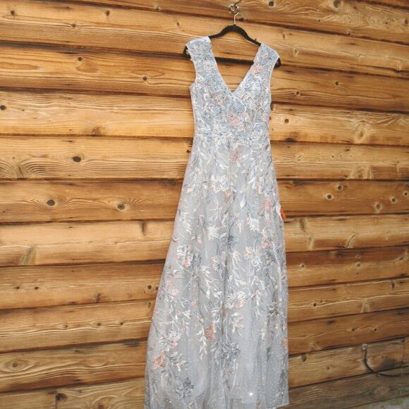 Mac Duggal 20263 Emery Embroidered Gown Dress Gray 6 - Picture 8 of 16